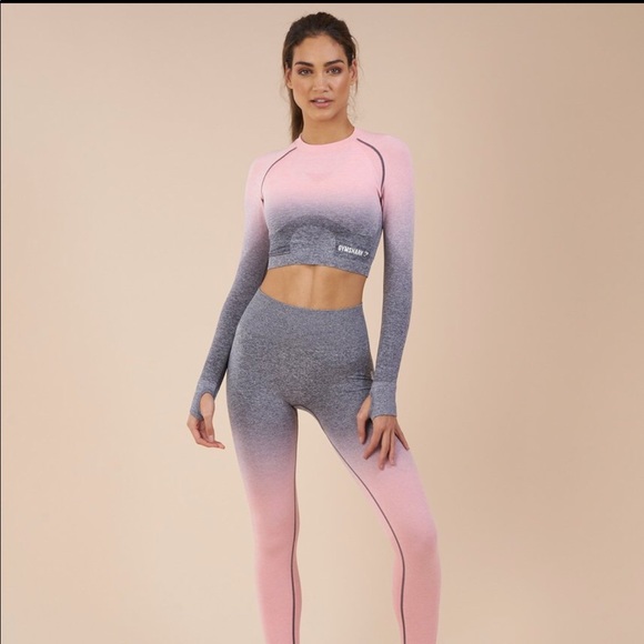 Gymshark Tops - Gymshark seamless ombré crop top pink/grey